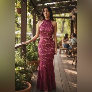 Windsor Periwinkle Lace Mermaid Open Back Maxi Dress - Size S